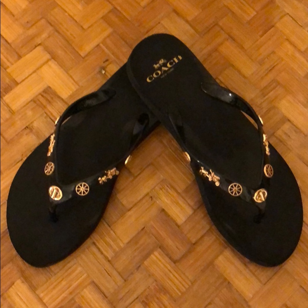 Black COACH flip flops size 7